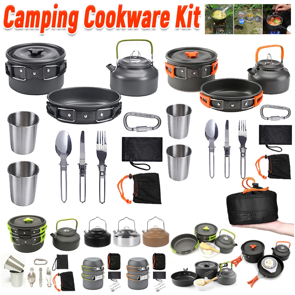 Camping Hiking Cooking - Набор походной посуды: чайник, кастрюля, сковорода,
